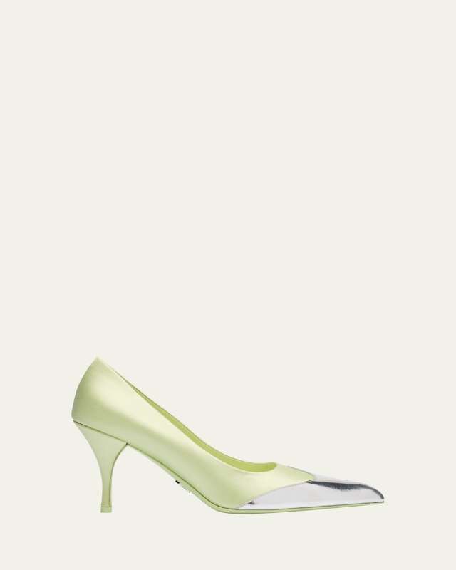 Satin Metallic Leather Cap Toe Pumps